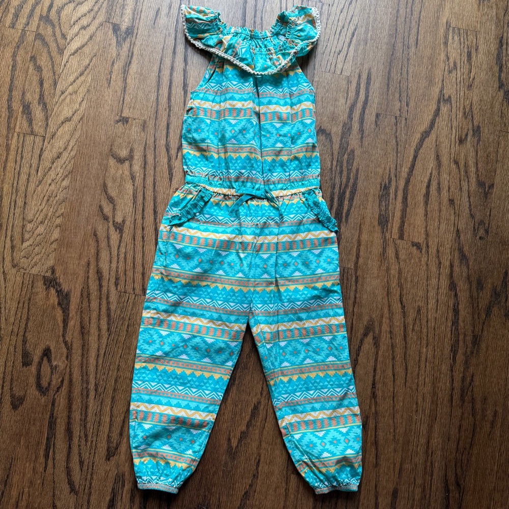 Eleanor Rose Blue and Orange Patterned Romper